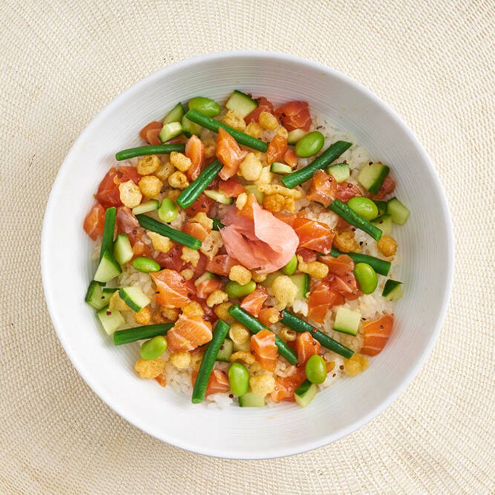 (New) Salmon and Edamame Chirashi Sushi (Japanese Poke Bowl)