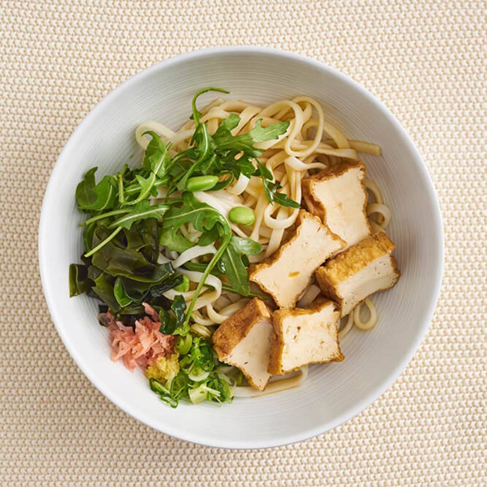 Tofu Sanuki Udon Noodle (Ve, Chilled, From Japan)/ 讃岐うどん 厚揚げ豆腐の焦がし醤油焼き添え(うどん製造地: 香川県)