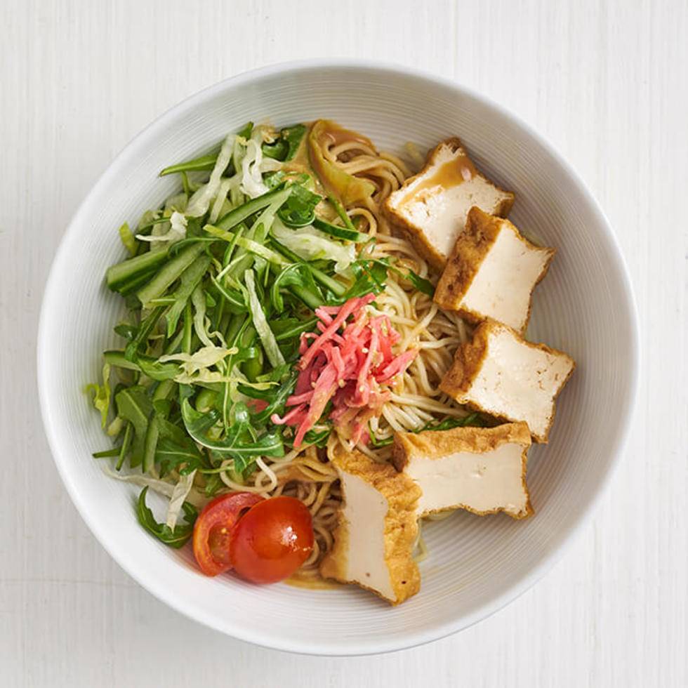 Sesame Hiyashi Chuka Ramen Noodles with Tofu (From Monohon, Ve, Chilled)/ Monohon製日本産小麦麺の冷やし中華 - 厚揚げ豆腐とWASO特製胡麻だれ味