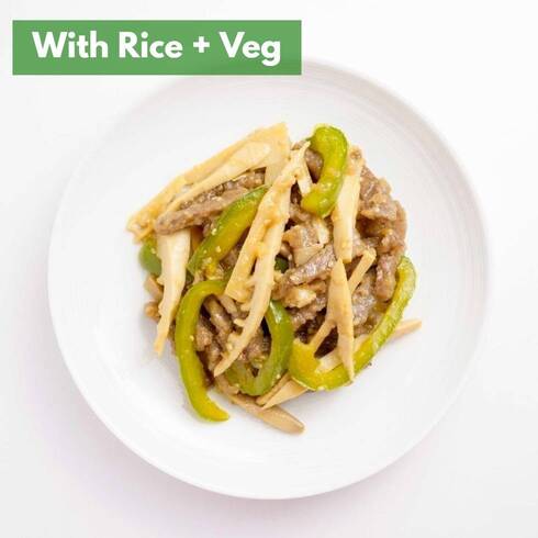 Japanese Style Stir-fried Shredded Beef and Green Pepper (+Rice & Veg) 