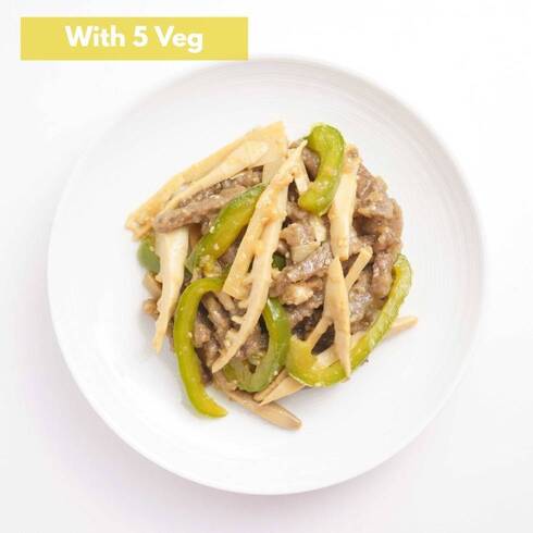Japanese Style Stir-fried Shredded Beef and Green Pepper (+5 veg) 