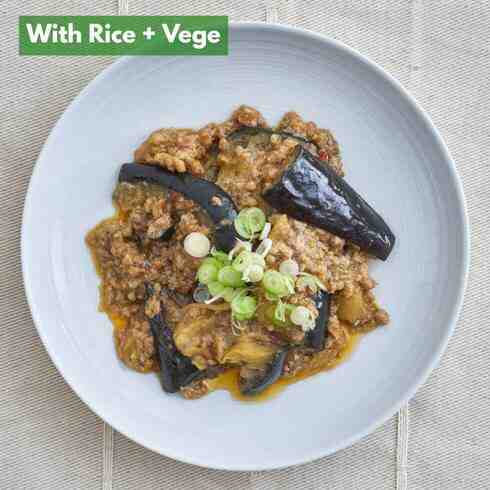 Japanese-style mapo aubergine (+Rice & Veg) 