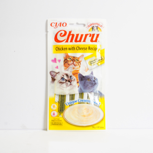 Inaba Churu Chicken & Cheese- lick-able puree treat for cats 4 x 14g