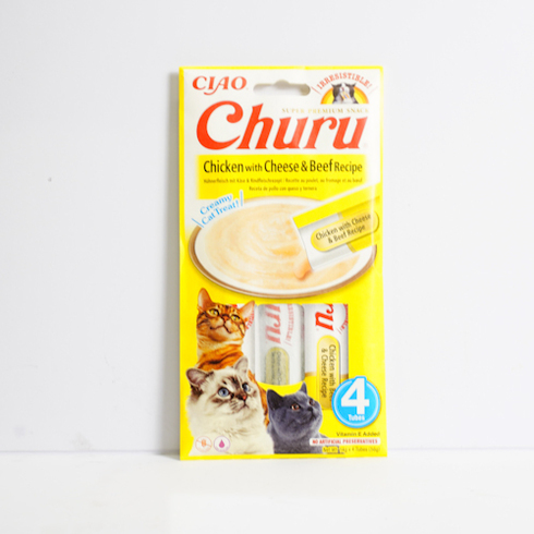 Inaba Churu Chicken, Cheese&Beef- lick-able puree treat for cats (14g x 4) 