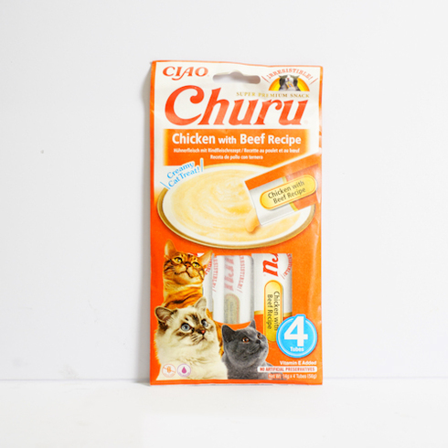 Inaba Churu Chicken & Beef- lick-able puree treat for cats (4 x 14g) 