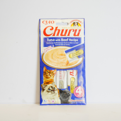 Inaba Churu Tuna & Beef- lick-able puree treat for cats (4 x 14g) 