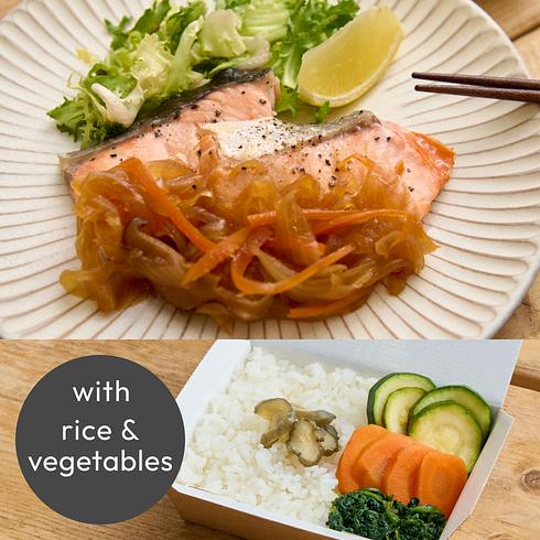 鮭の自家製ポン酢添え（ご飯・野菜・漬物付）