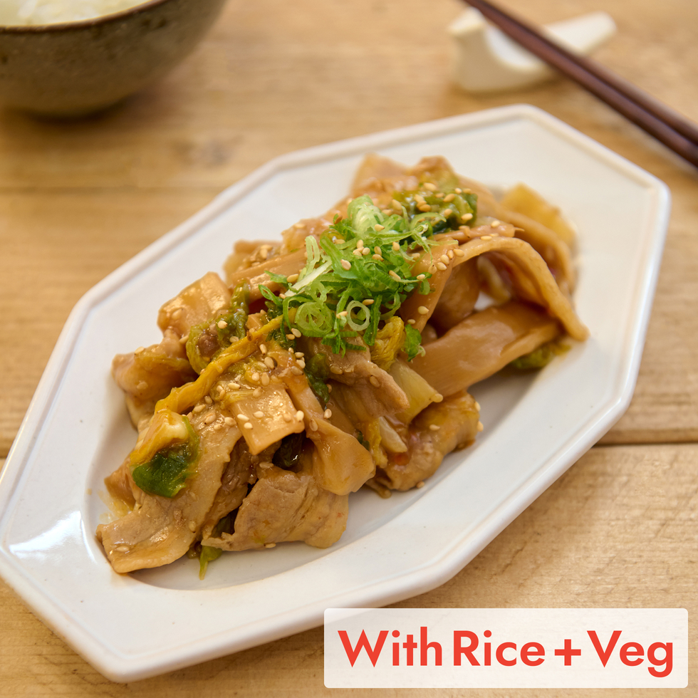 豚ばらと白菜、メンマの旨辛炒め（ご飯・野菜・漬物付）