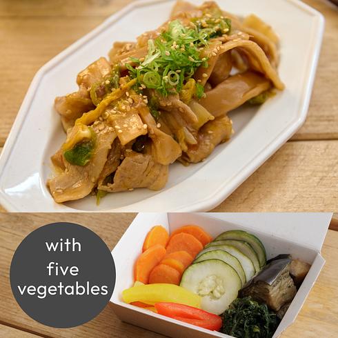 Spicy Stir-Fried Pork Belly, Chinese Cabbage and Bamboo Shoot (+5 veg)