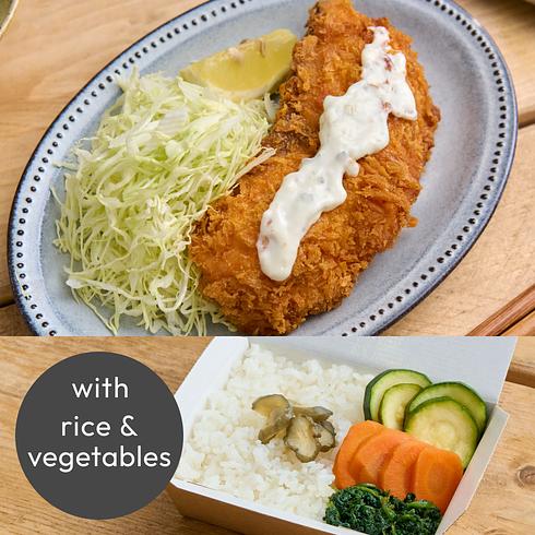 Salmon Katsu 1pc with Tartar Sauce (+Rice & Veg)