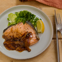 Grilled Salmon with Japanese-Style Mushroom and Pepper Soy Sauce 130g