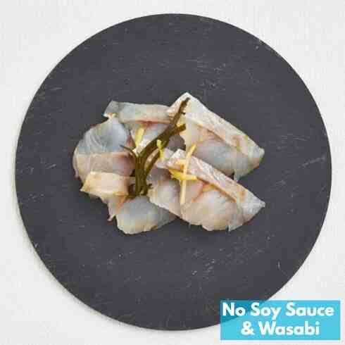Sea Bass Sashimi Marinated with Yuzu & Kelp 6pcs/60g by Nobu Sakaguchi (15 years at a Michelin star)