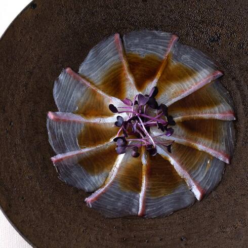 Yellowtail Carpaccio with Truffle Dressing 10pcs/45-55g by Nobu Sakaguchi (15 years at a Michelin star)