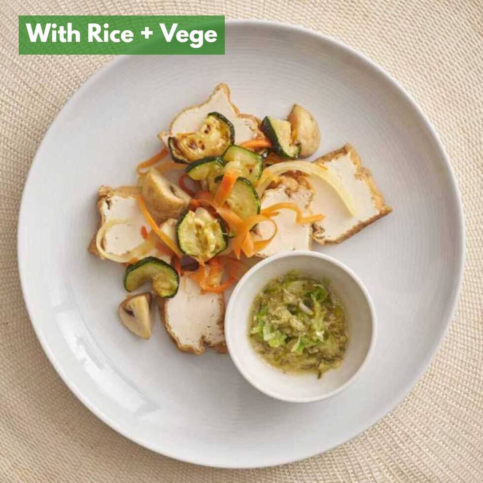 Tofu with Salt Lemon Sauce (+3 veg and rice)