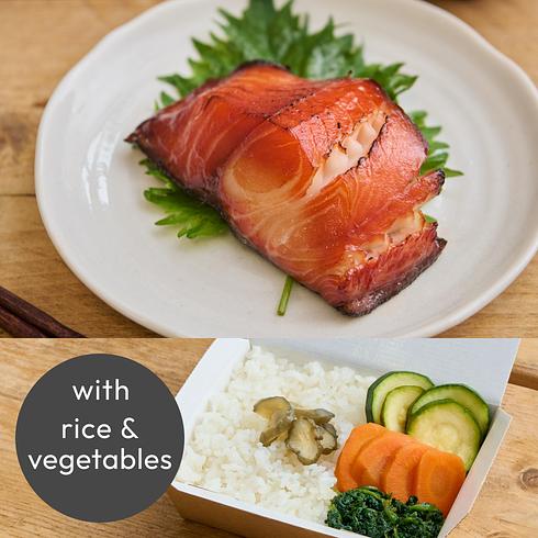 Black Cod Marinated in Homemade Mirin & Soy Sauce 80-90g (+Rice & Veg)