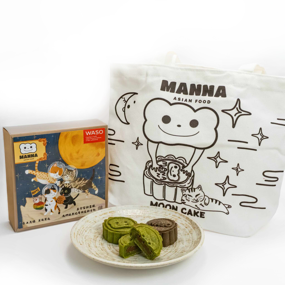 WASO × Manna 限定港式手工月餅 4件裝（抹茶紅豆2・焙茶奶黃2）
