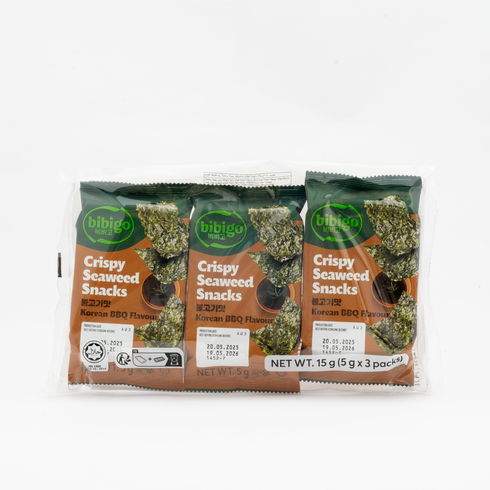 Bibigo Crispy Seaweed Snack Korean BBQ Flavour 5g × 3 Packs