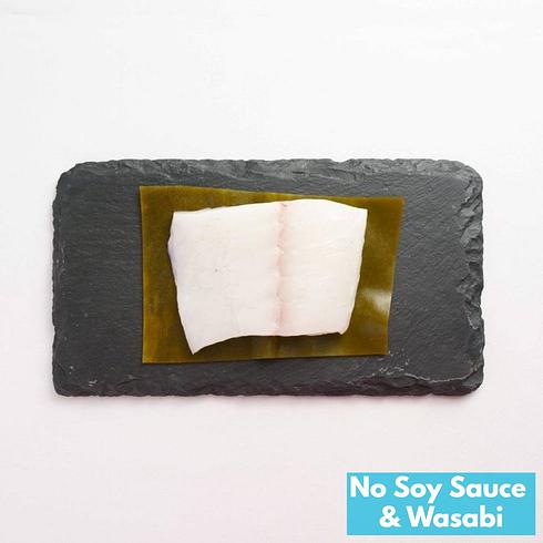 Bloc de Sashimi de Hirame (Flétan) Mariné avec du Kombu 50-55g par Nobu Sakaguchi (15 ans dans un restaurant étoilé Michelin)