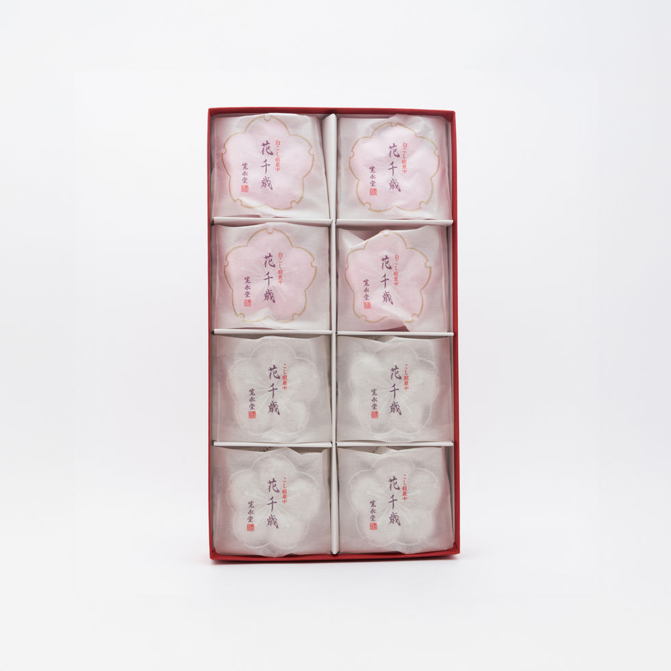 Kaneido Hanachitose Monaka 8 pcs (4 Red Sakura (White Bean Paste) / 4 White Sakura (Smooth Bean Paste))<Seasonal Limited>