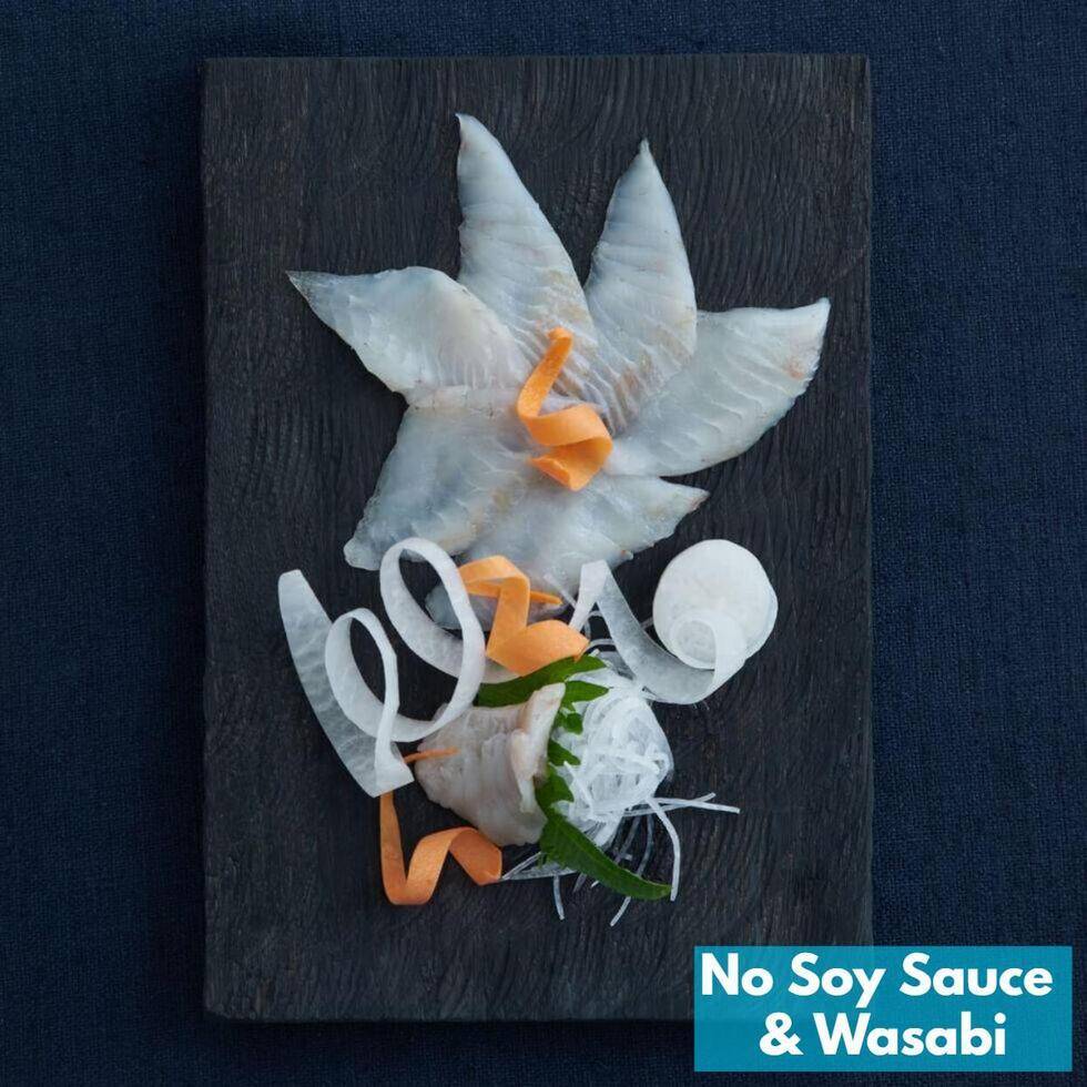 Hirame (Turbot) Sashimi 8pcs (6 pcs + 2 engawa pcs)/60g by Nobu Sakaguchi (15 years at a Michelin starred)