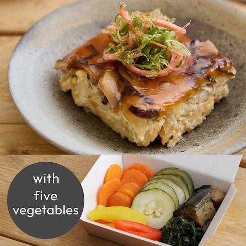 Chicken Katsu-ni with Egg (+5 veg)