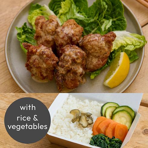Chicken Karaage with Sesame Sauce (+Rice & Veg)