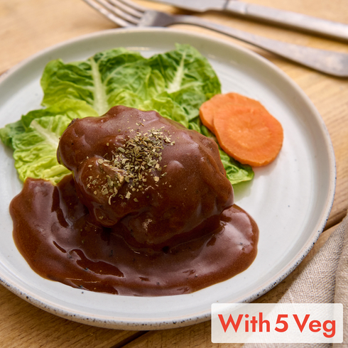 Hamburg Steak with Mushroom Demi-glace (+5 veg) 