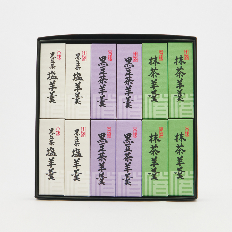 Kaneido Summer Mini Yokan Assortment 12-piece Set (Kuromame-cha 4, Shio Yokan 4, Matcha Yokan 4)