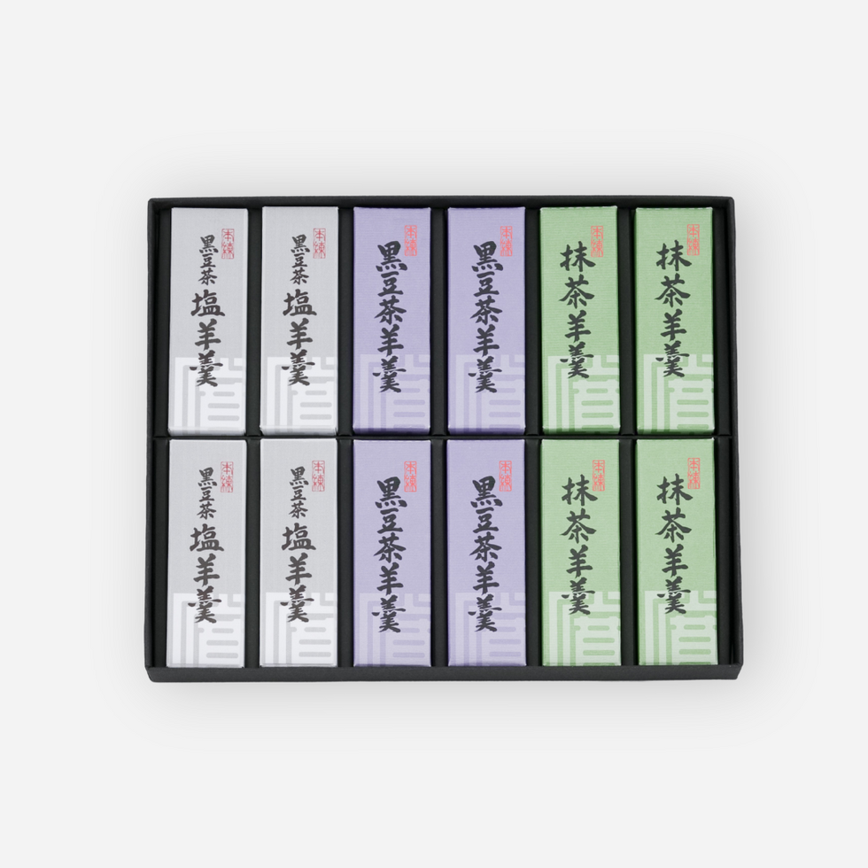 寛永堂 小型羊羹詰合せ夏12本入り（黒豆茶4・塩羊羹4・抹茶羊羹4）