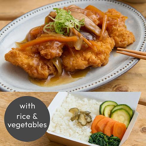 白身魚の柚子胡椒野菜あんかけ（ご飯・野菜・漬物付）