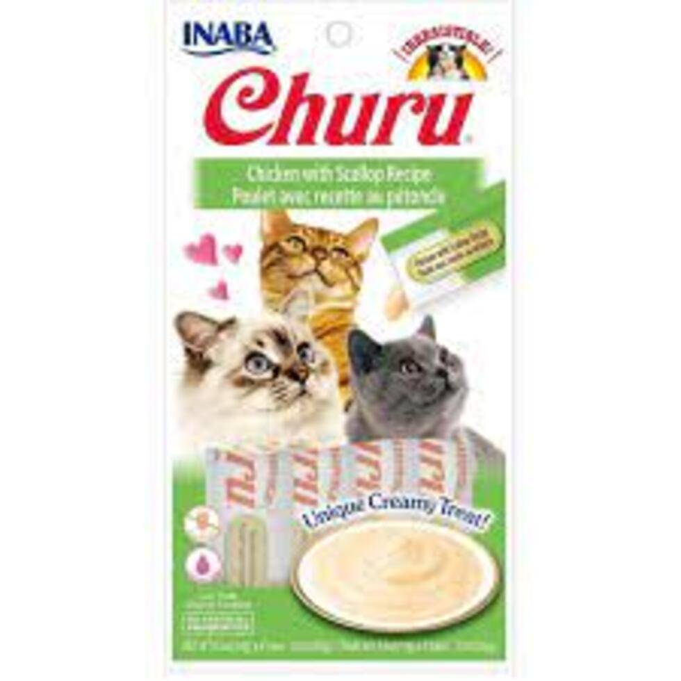 Inaba Churu mashed chicken with scallop shell - lick-able puree treat for cats