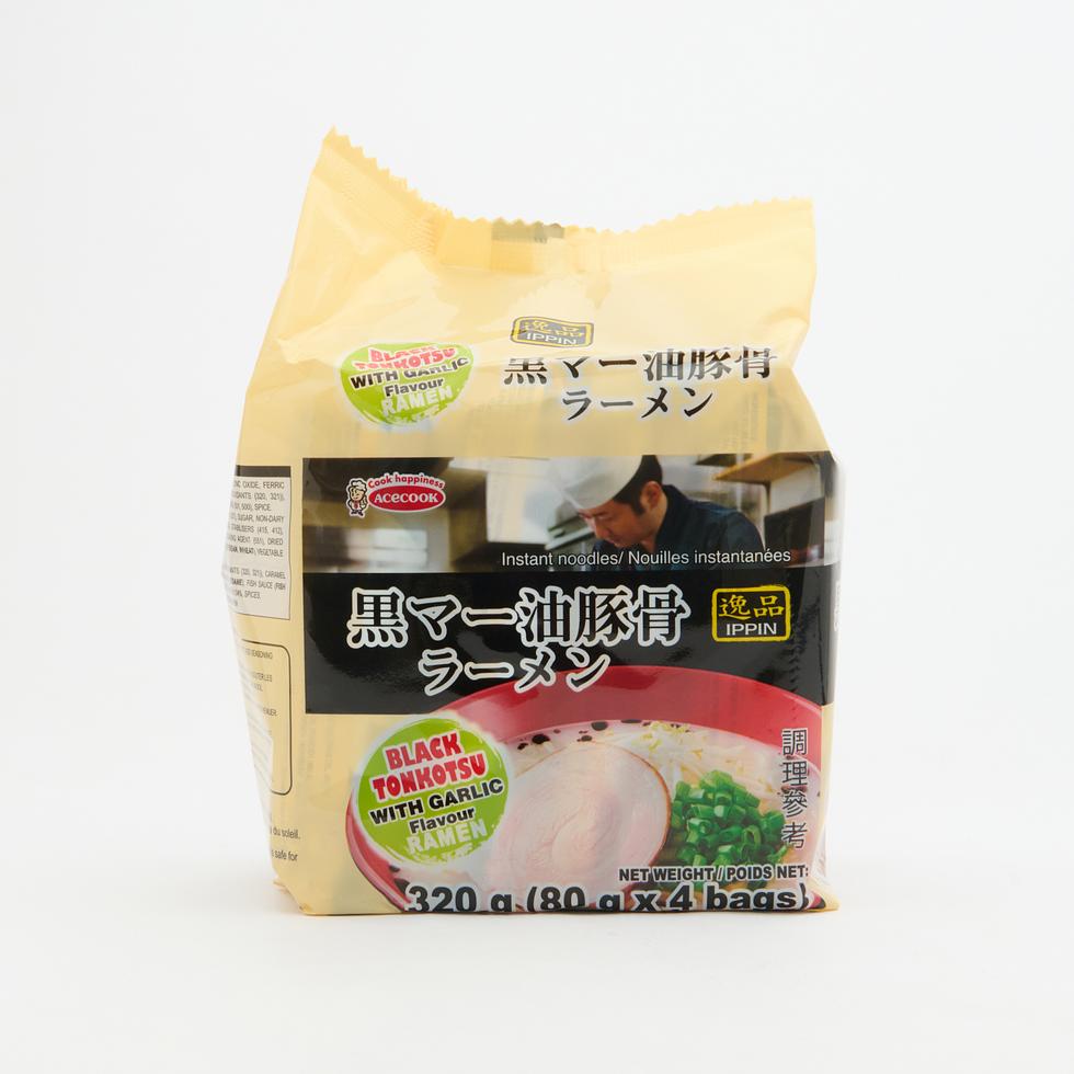 Acecook IPPIN Black Tonkotsu with Garlic Ramen 80g x 4 (320g)