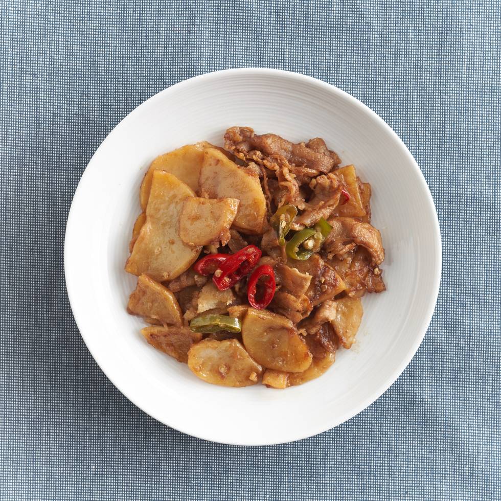 Chinese Stir Fried Sliced Potato and Pork Belly