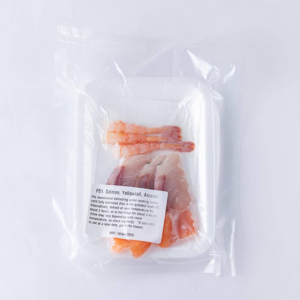 Selection of Sashimi (9pcs: Salmon, Yellowtail, Amaebi) 70g by Nobu Sakaguchi (15 years at a Michelin starred)