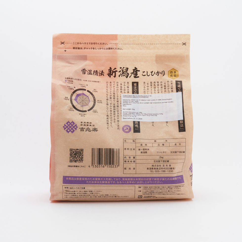 吉兆楽 雪温精法氷温熟成新潟産こしひかり2kg 