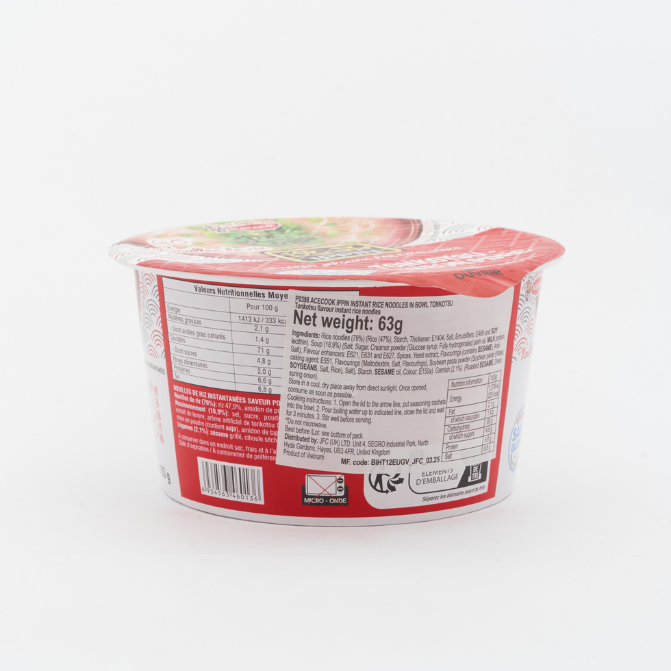 Acecook IPPIN Instant Ramen Noodle Bowl Tonkotsu Flavour 63g