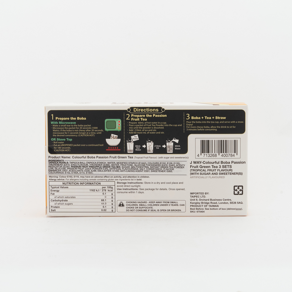 【Best Before:02/05/2026】J Way Colourful Boba Passion Fruit Green Tea Kit 3 Sets