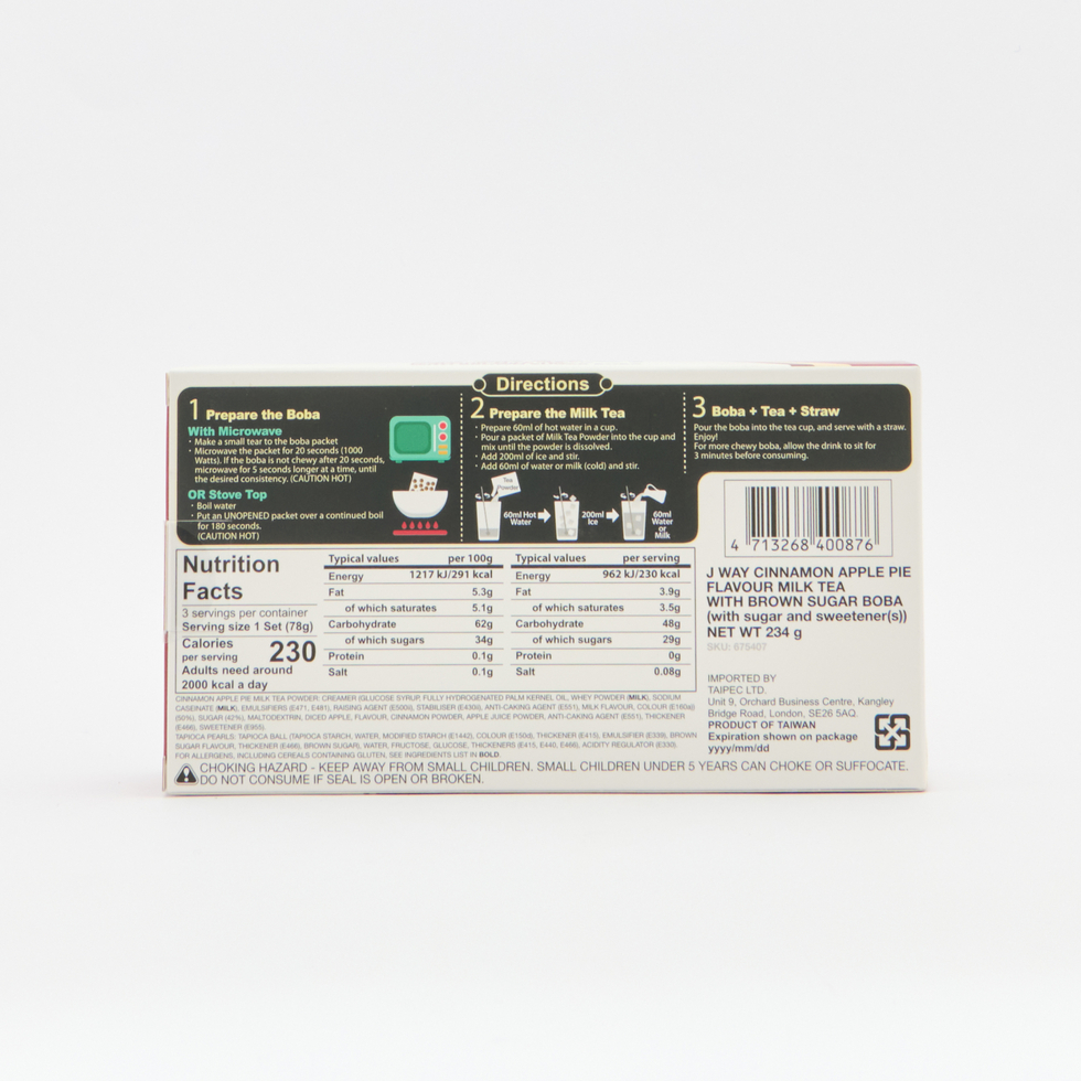【Best Before:18/06/2026】J Way Brown Sugar Boba Cinnamon Apple Pie Milk Tea Kit 3 Sets
