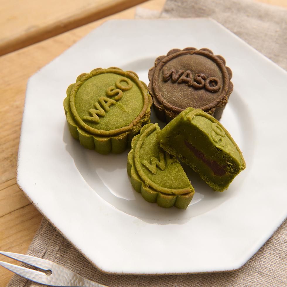 WASO × Manna Hong Kong-Style Handcrafted Mini Mooncakes 4pcs (2× Matcha Red Bean, 2× Hojicha Custard) FREE totebag Pre-order