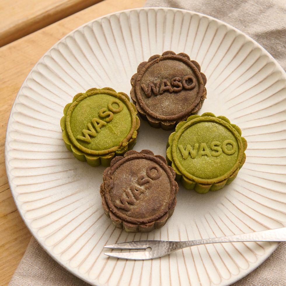  WASO × Manna Hong Kong-Style Handcrafted Mini Mooncakes 4pcs (2× Matcha Red Bean, 2× Hojicha Custard) FREE totebag Pre-order