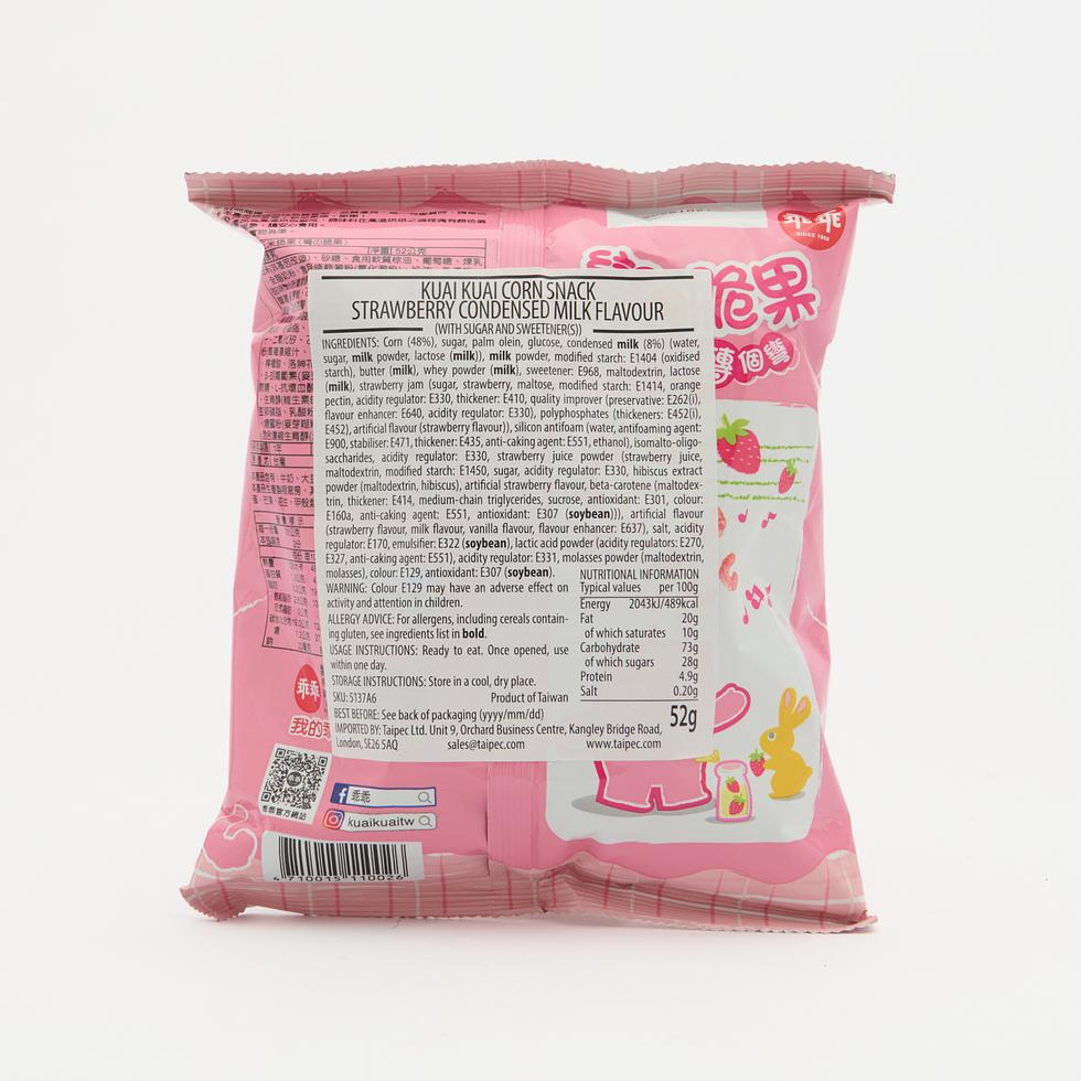 【Best Before:27/10/2026】Kuai Kuai Curve Corn Snack Strawberry Condensed Milk Flavour 52g