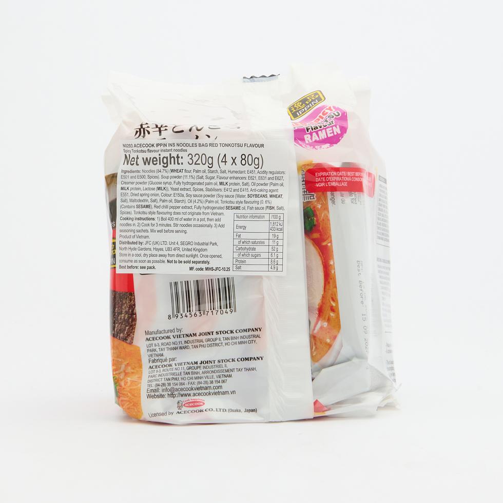 エースコック IPPIN 赤辛とんこつラーメン 80g×4食（320g）