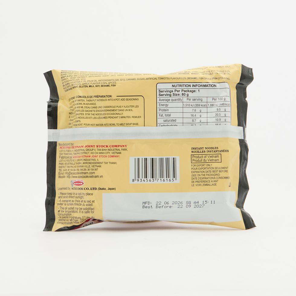 Acecook IPPIN Black Tonkotsu with Garlic Ramen Single Pack 80g